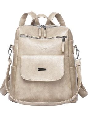 Beige Faux Leather Backpack